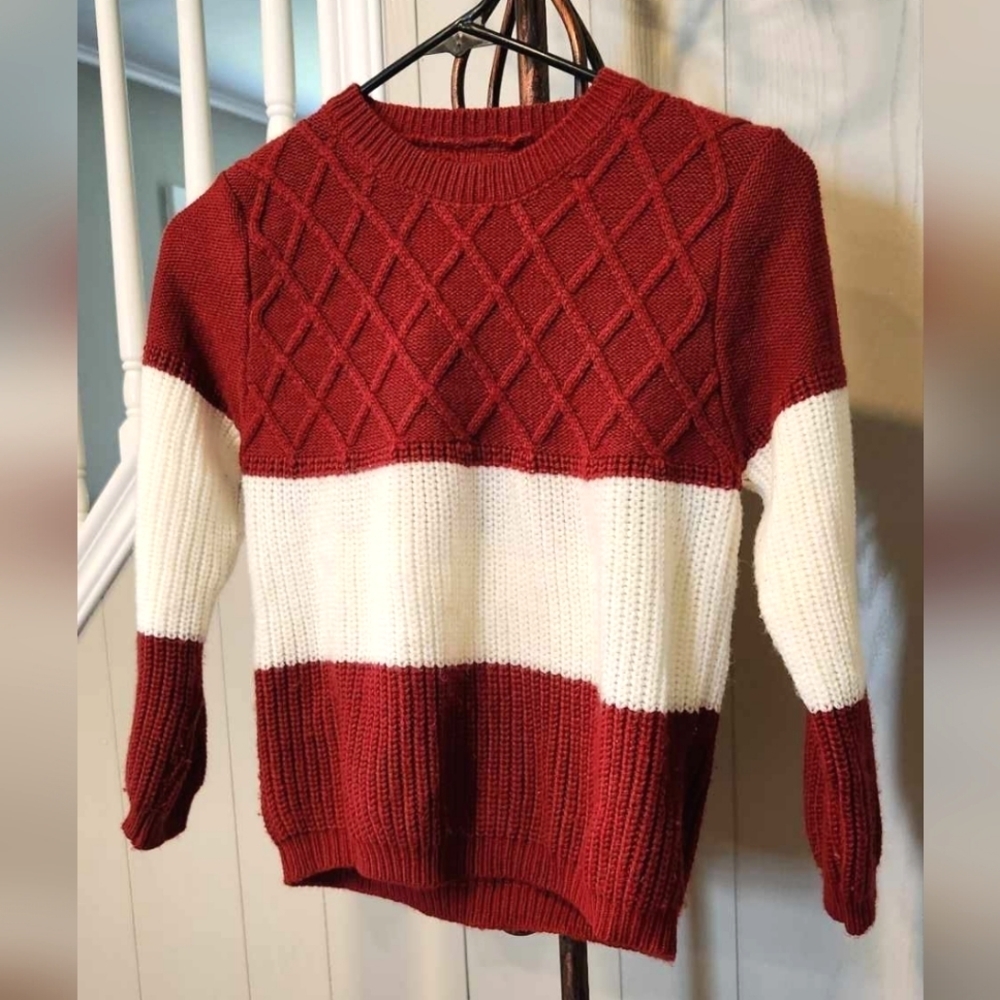 Women's Red White Striped Crop Sweater Xsmall